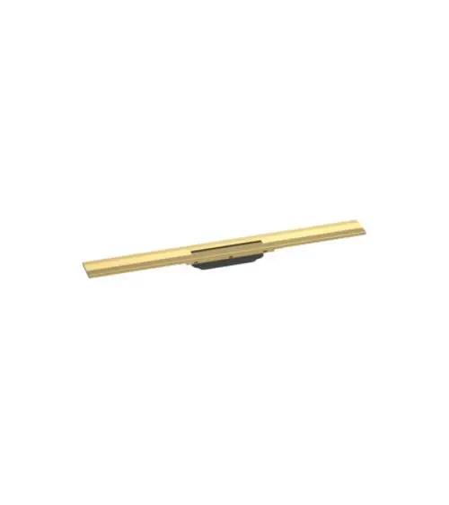Hansgrohe Duschrinne in polierter Goldoptik, an der Wand montierbar, mit zwei langen Seitenprofilen und einem Mittelteil für flexibles Design.